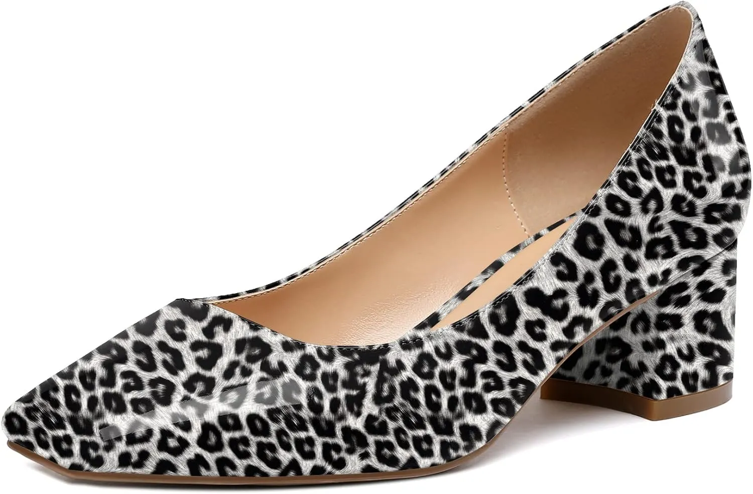 Eldof Women's Square Toe Mid Chunky Block Heel 2 Inch Pumps Slip On Elegant Block Heel Dress Shoes
