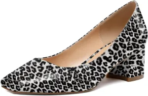 Eldof Women's Square Toe Mid Chunky Block Heel 2 Inch Pumps Slip On Elegant Block Heel Dress Shoes