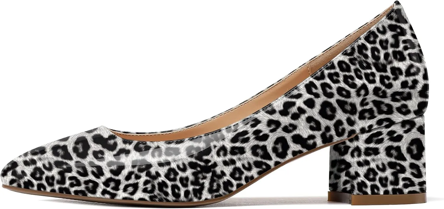 Eldof Women's Square Toe Mid Chunky Block Heel 2 Inch Pumps Slip On Elegant Block Heel Dress Shoes