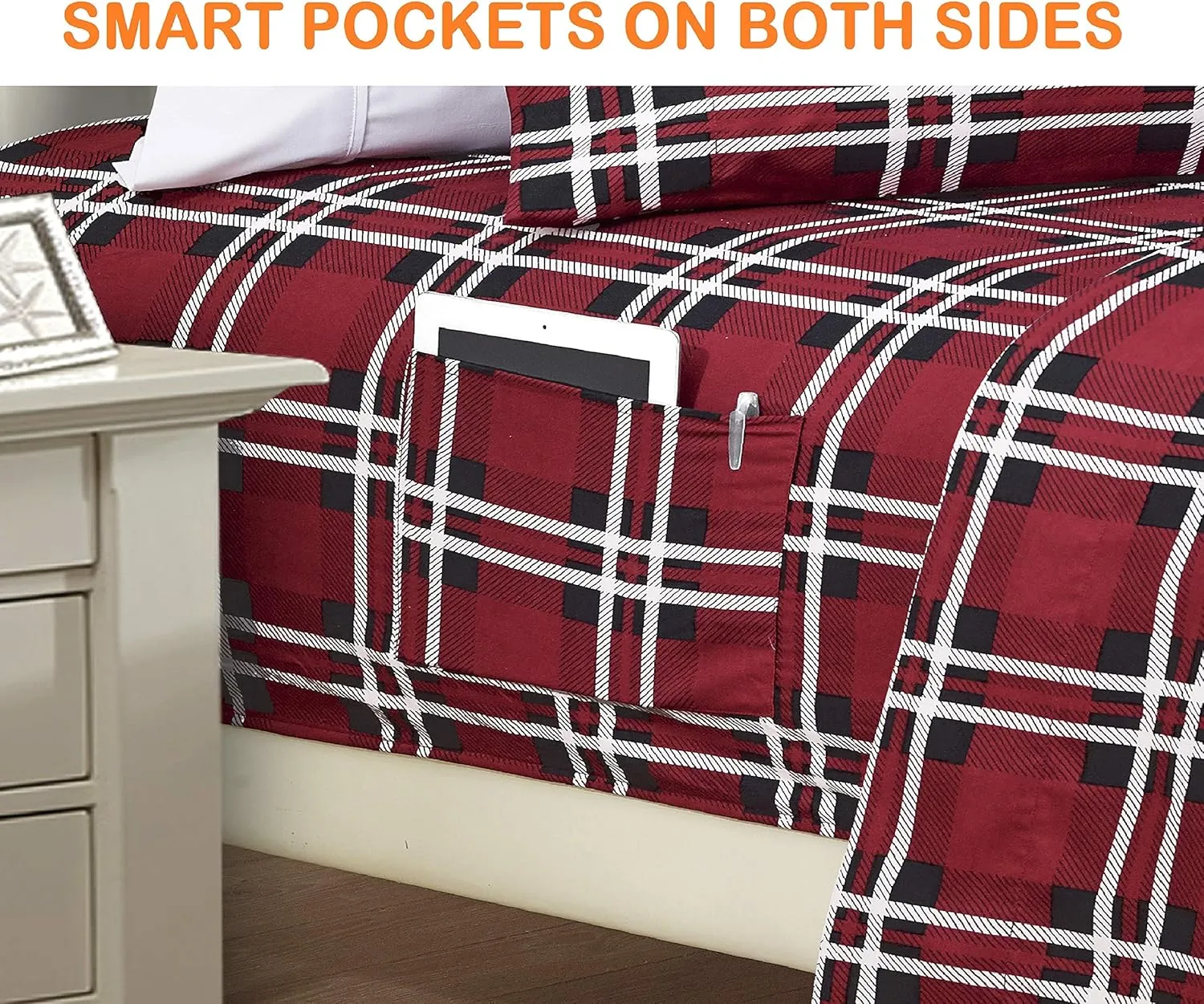 Elegant Comfort Luxury Soft Bed Sheets Plaid Pattern - 1500 Premium Hotel Quality Microfiber Softness Wrinkle and Fade Resistant (6-Piece) Bedding Set, Queen, Plaid Burgundy