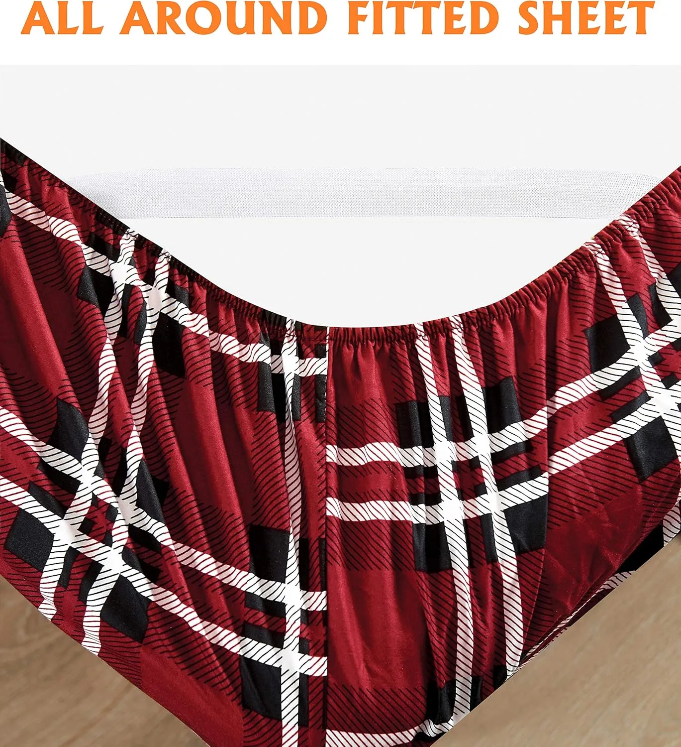 Elegant Comfort Luxury Soft Bed Sheets Plaid Pattern - 1500 Premium Hotel Quality Microfiber Softness Wrinkle and Fade Resistant (6-Piece) Bedding Set, Queen, Plaid Burgundy
