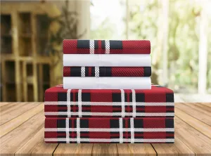 Elegant Comfort Luxury Soft Bed Sheets Plaid Pattern - 1500 Premium Hotel Quality Microfiber Softness Wrinkle and Fade Resistant (6-Piece) Bedding Set, Queen, Plaid Burgundy