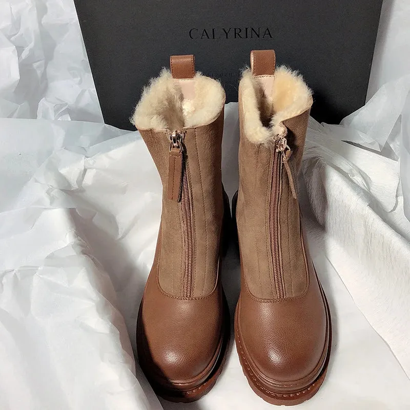 Elegant Low Heel Zippers Boots