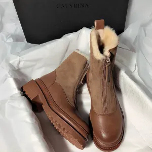 Elegant Low Heel Zippers Boots