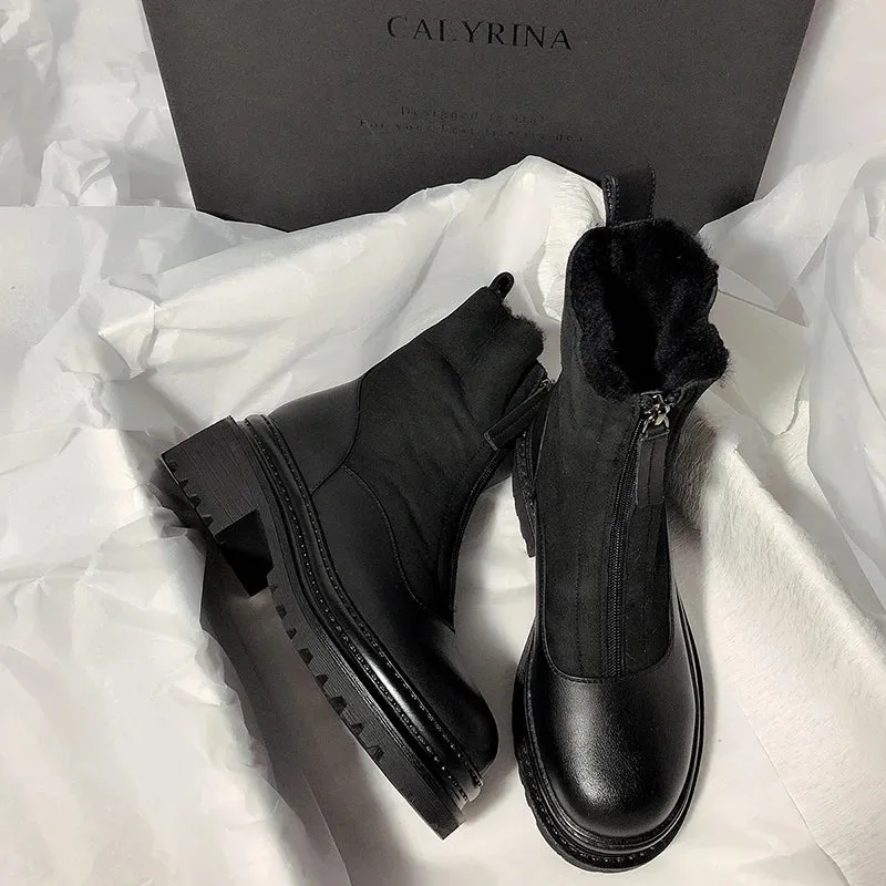Elegant Low Heel Zippers Boots