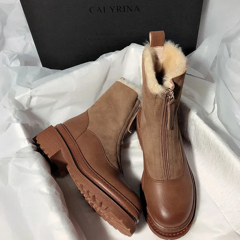 Elegant Low Heel Zippers Boots