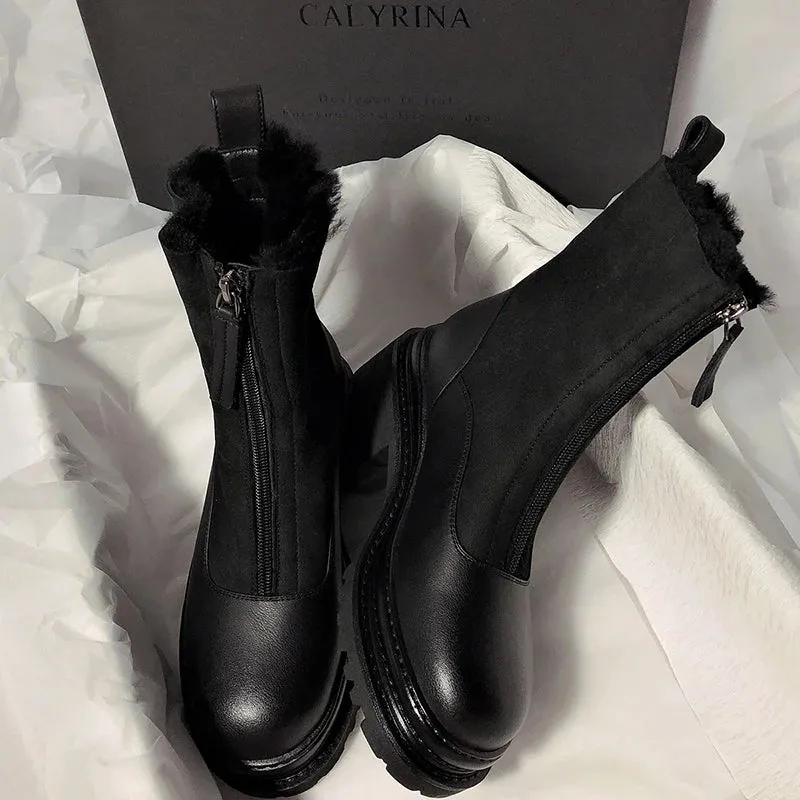 Elegant Low Heel Zippers Boots