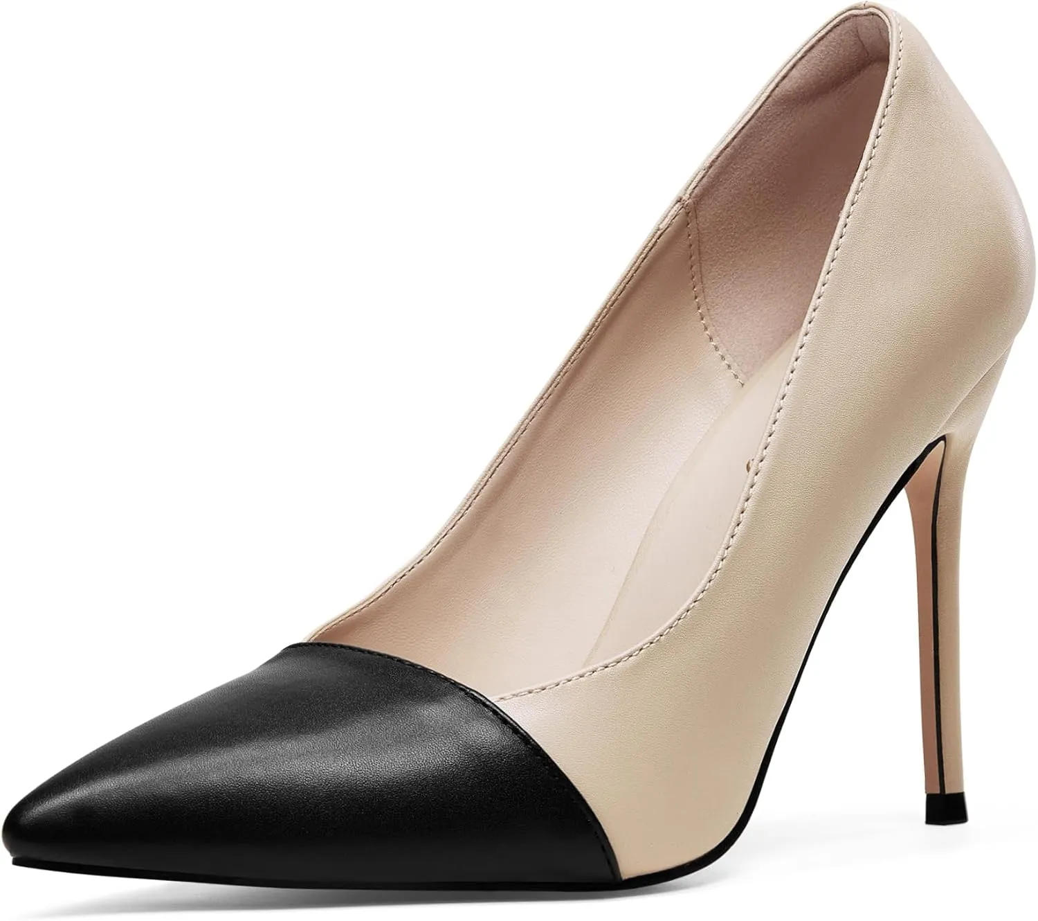Elisabet Tang Elegant Women's Pumps Two-Tone 4 inch High Heel Pointed Toe Slip on Stiletto Shoes for Office Party Wedding Evening Wear