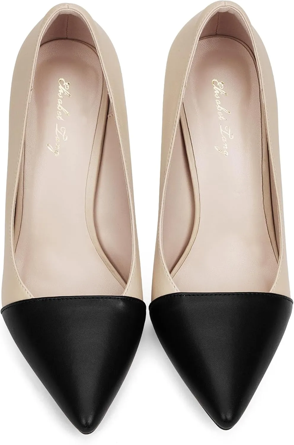 Elisabet Tang Elegant Women's Pumps Two-Tone 4 inch High Heel Pointed Toe Slip on Stiletto Shoes for Office Party Wedding Evening Wear