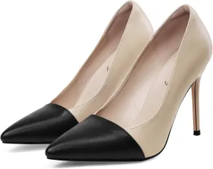 Elisabet Tang Elegant Women's Pumps Two-Tone 4 inch High Heel Pointed Toe Slip on Stiletto Shoes for Office Party Wedding Evening Wear