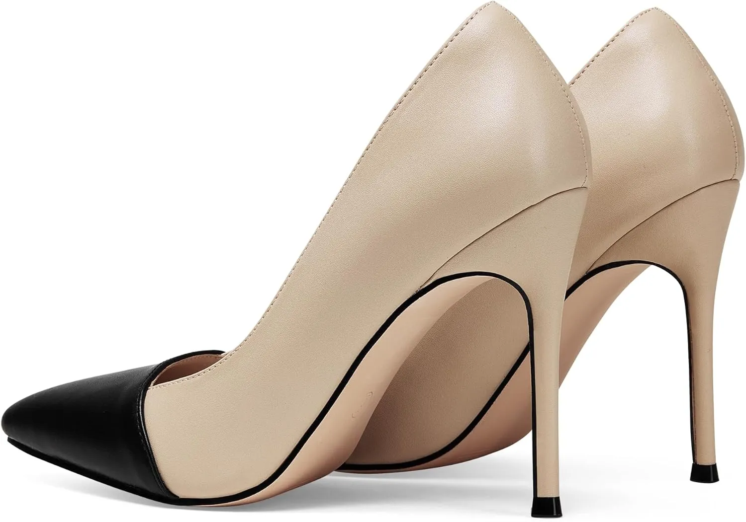 Elisabet Tang Elegant Women's Pumps Two-Tone 4 inch High Heel Pointed Toe Slip on Stiletto Shoes for Office Party Wedding Evening Wear