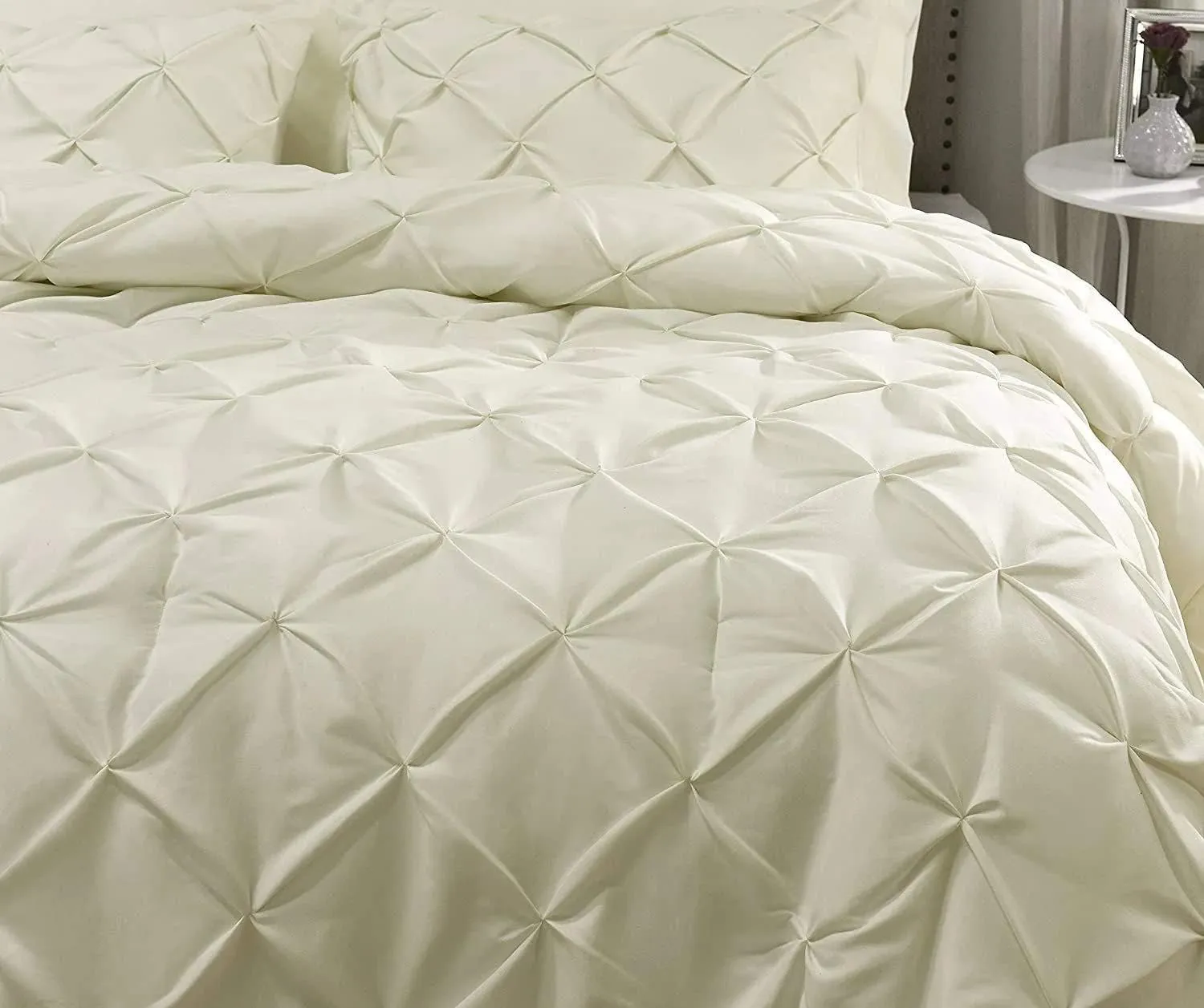 Emperor 7 Piece Pinch Pleated Bed in a Bag (18 inch Deep Pocket Sheet Set and 500GSM Comforter) 1000 Thread Count Egyptian Cotton Comforter Bedding Set - Ivory