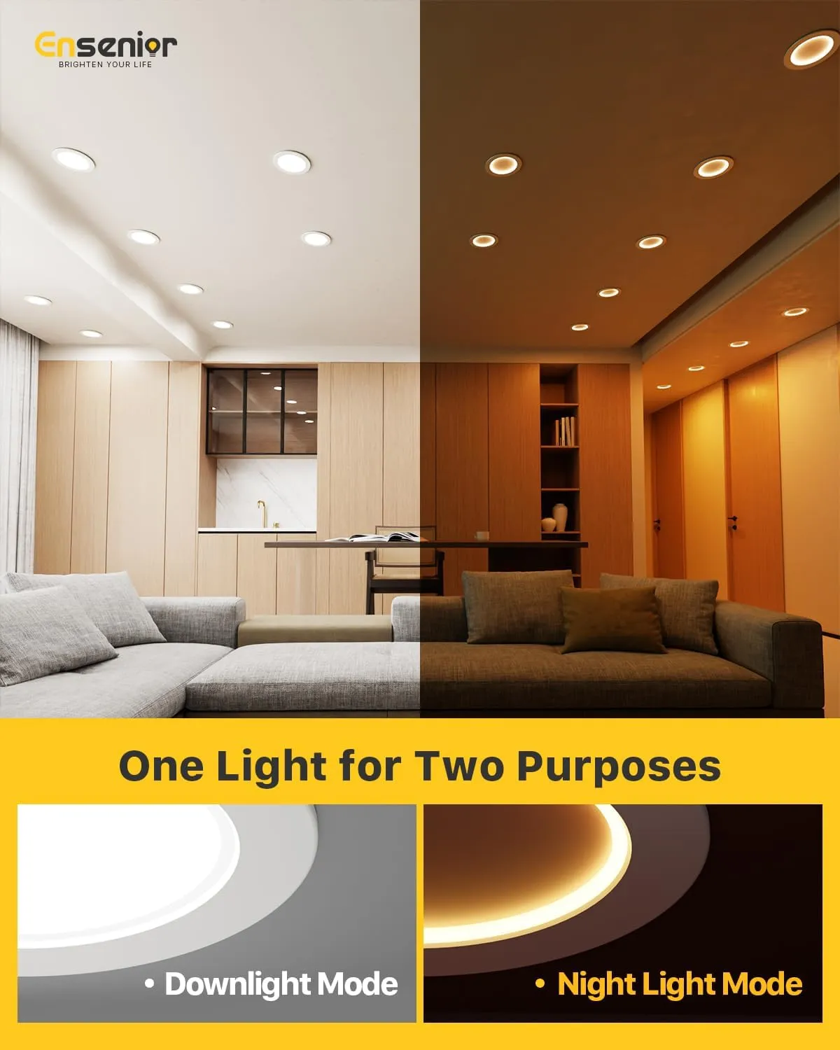 Ensenior 4 Inch LED Recessed Lighting 6 Pack with Night Light, Dimmable Flat LED Can Lights, 5CCT Adjustable Color Temperature (2700K-5000K), 7W=77W 700LM, IC & Damp Rated, FCC (6, 4 Inch)