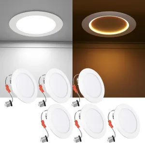 Ensenior 4 Inch LED Recessed Lighting 6 Pack with Night Light, Dimmable Flat LED Can Lights, 5CCT Adjustable Color Temperature (2700K-5000K), 7W=77W 700LM, IC & Damp Rated, FCC (6, 4 Inch)