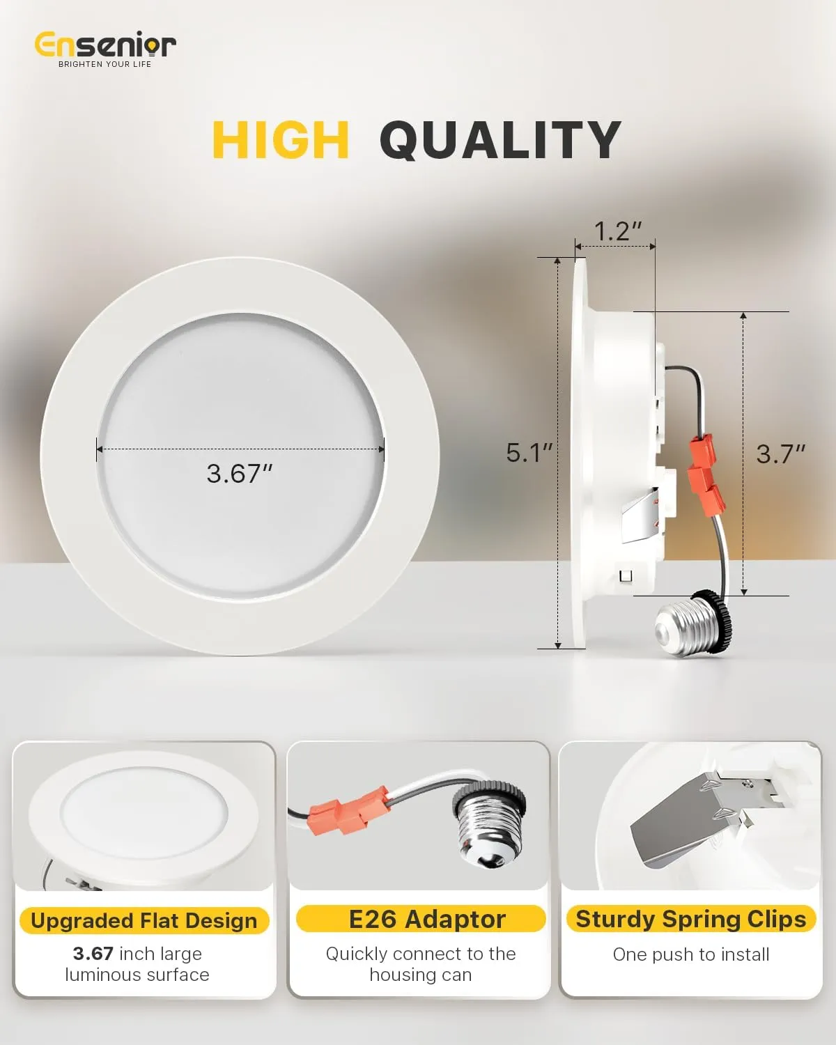 Ensenior 4 Inch LED Recessed Lighting 6 Pack with Night Light, Dimmable Flat LED Can Lights, 5CCT Adjustable Color Temperature (2700K-5000K), 7W=77W 700LM, IC & Damp Rated, FCC (6, 4 Inch)