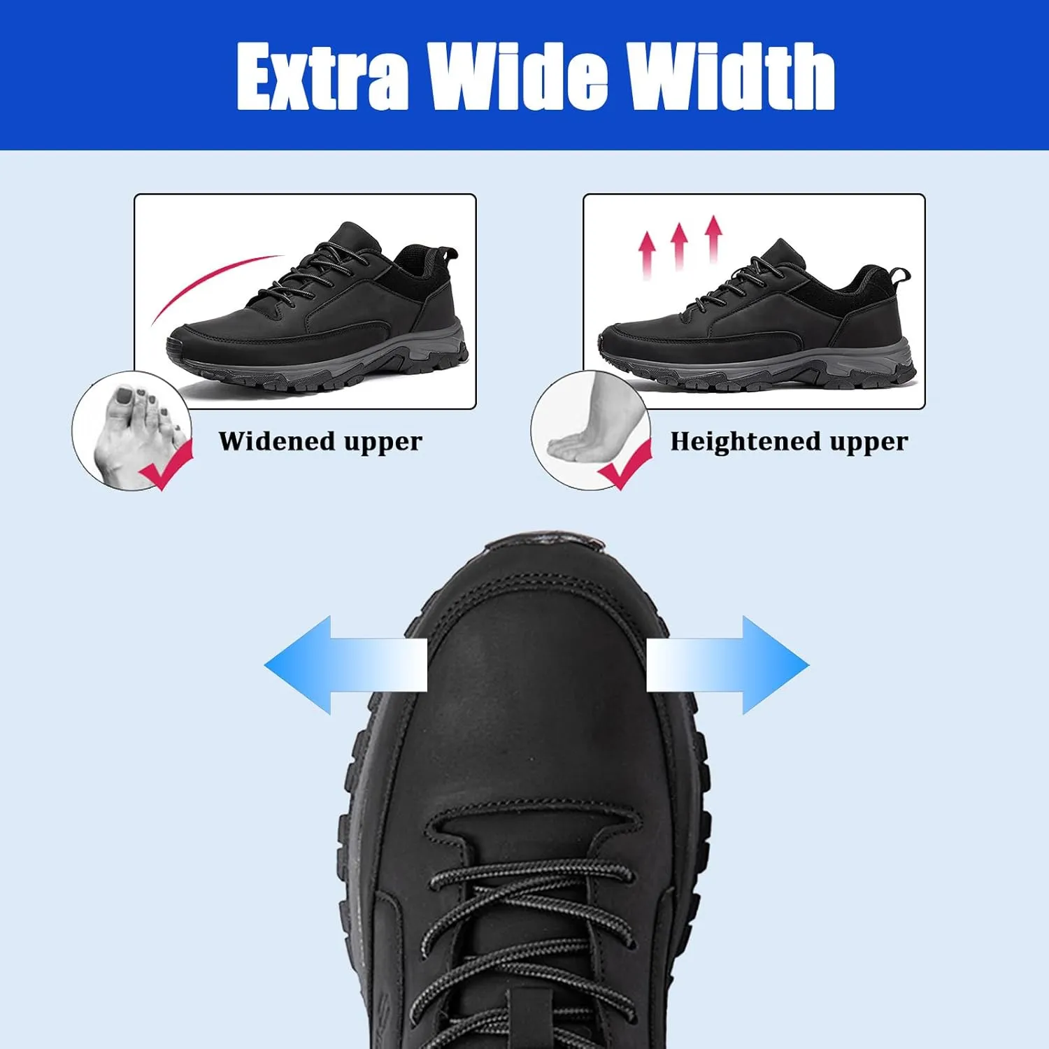 Extra Wide Fit Slip On Outdoor Hiking Trekking Sneaker,Waterproof Men's Trainers,Breathable Lightweight Men's Sports Shoes,Non Slip Sports Shoes