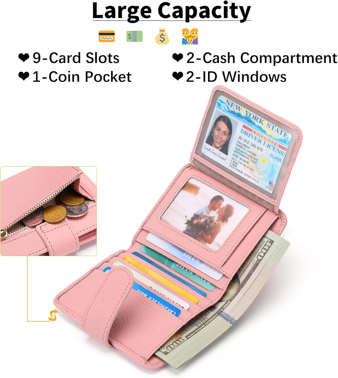 FALAN MULE Wallet Women RFID Blocking Slim Genuine Leather Small Womens Wallet with Zipper Coin Pocket