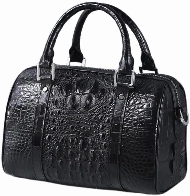 Fashion Lady Purse Genuine Crocodile Leather Women's Small Boston Bag Exotic Alligator Skin Zipper Closure Female Handbag