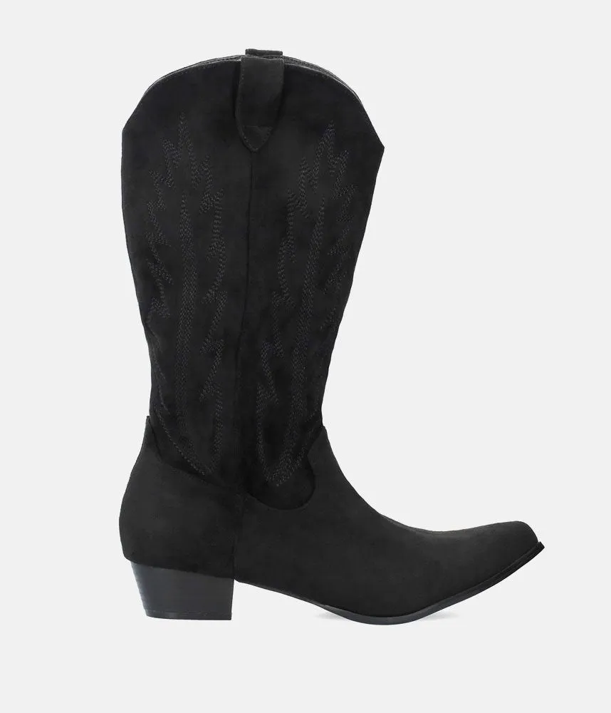 Fashionable Black Suedette Cowboy Style Boots