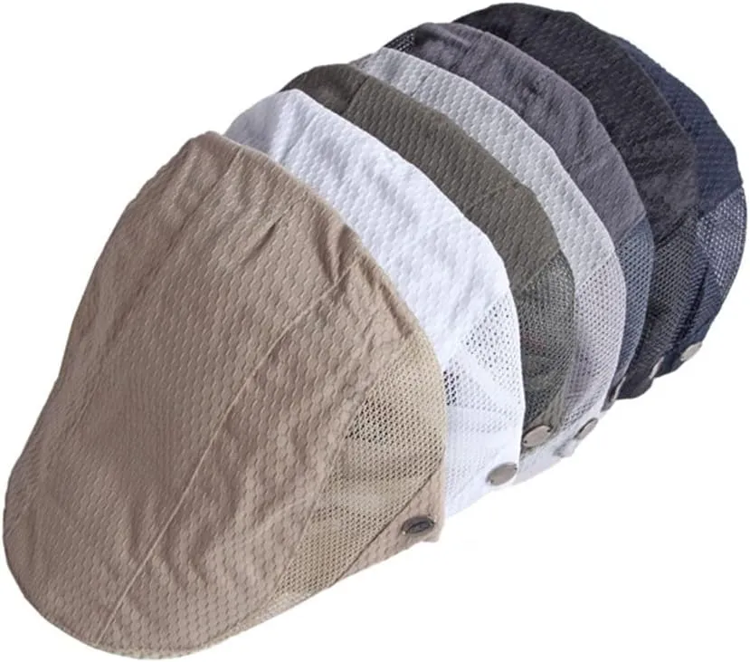 FASHIXD Mens Mesh Flat Caps Light Summer Beret Hat Breathable Newsboy Ivy Cap Cabbie Adjustable