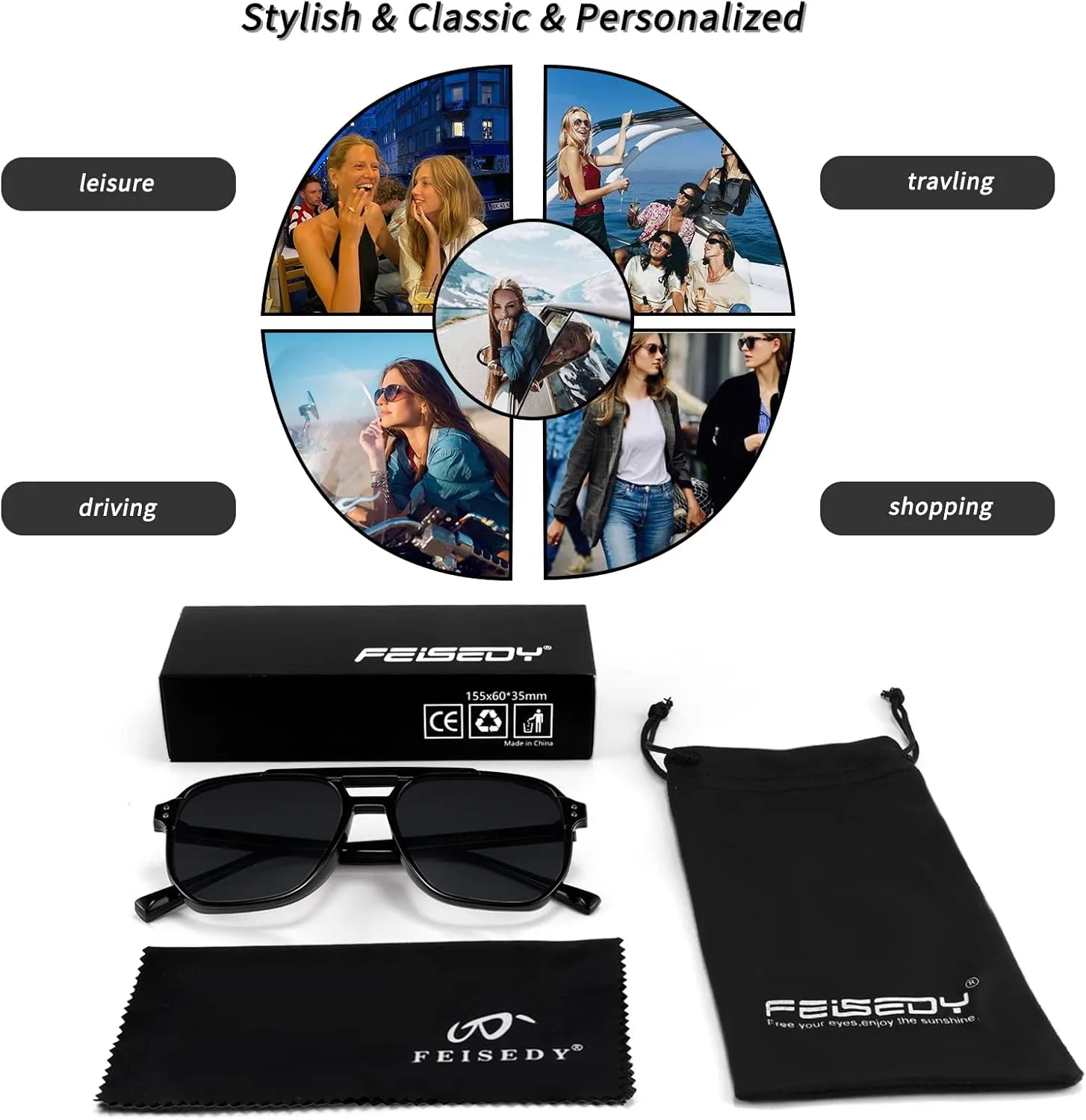 FEISEDY Retro Square Aviator Sunglasses Women Men 70s Vintage Trendy Plastic Frame Sun Glasses B2835