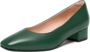 FEMSTEP Womens Wedding Slip On Square Toe Matte Leather Dress Chunky Low Heel Pumps Shoes 1.5 Inch