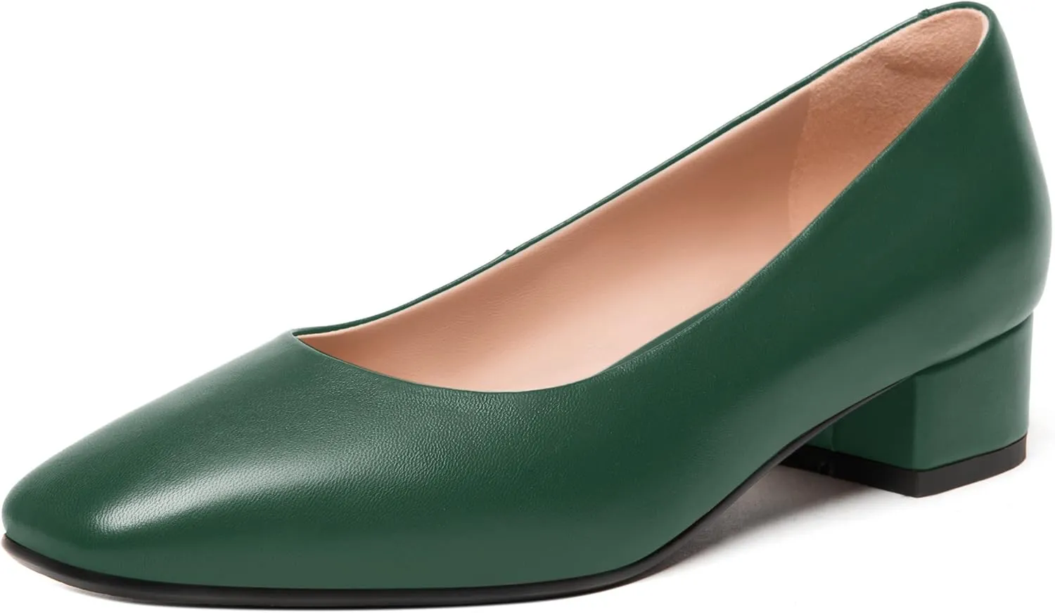 FEMSTEP Womens Wedding Slip On Square Toe Matte Leather Dress Chunky Low Heel Pumps Shoes 1.5 Inch