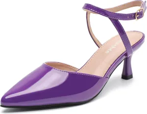 fereshte Women's Low Kitten Heels Ankle Strap Pumps Slingback Closed Toe Summer Dress Shoes