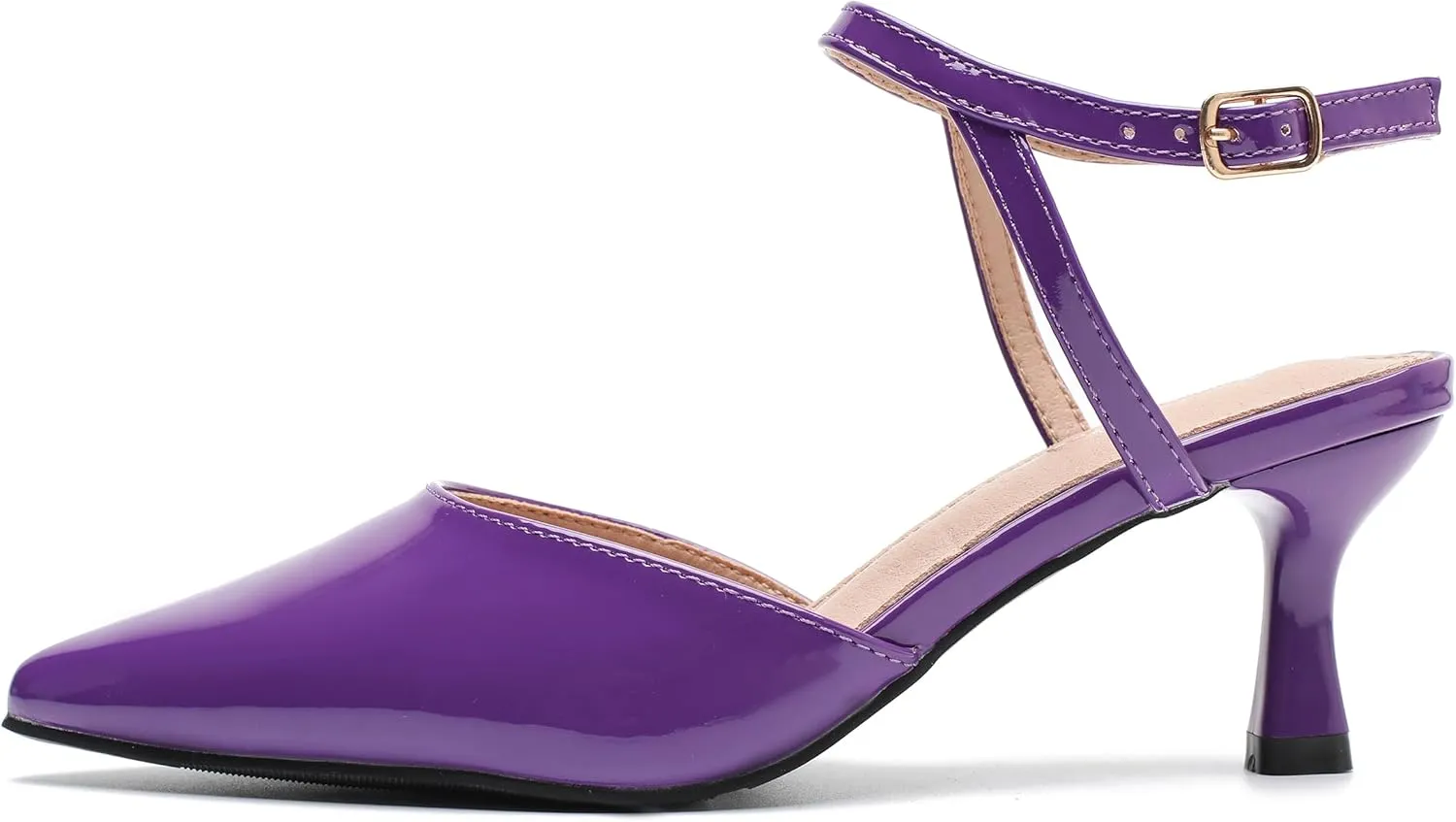 fereshte Women's Low Kitten Heels Ankle Strap Pumps Slingback Closed Toe Summer Dress Shoes