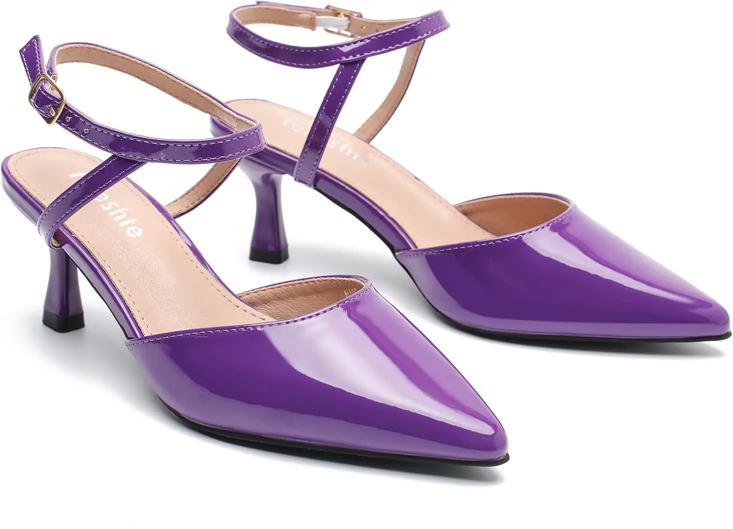 fereshte Women's Low Kitten Heels Ankle Strap Pumps Slingback Closed Toe Summer Dress Shoes