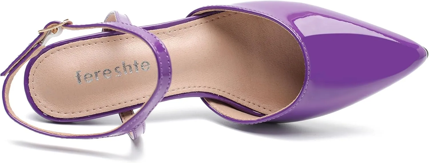 fereshte Women's Low Kitten Heels Ankle Strap Pumps Slingback Closed Toe Summer Dress Shoes