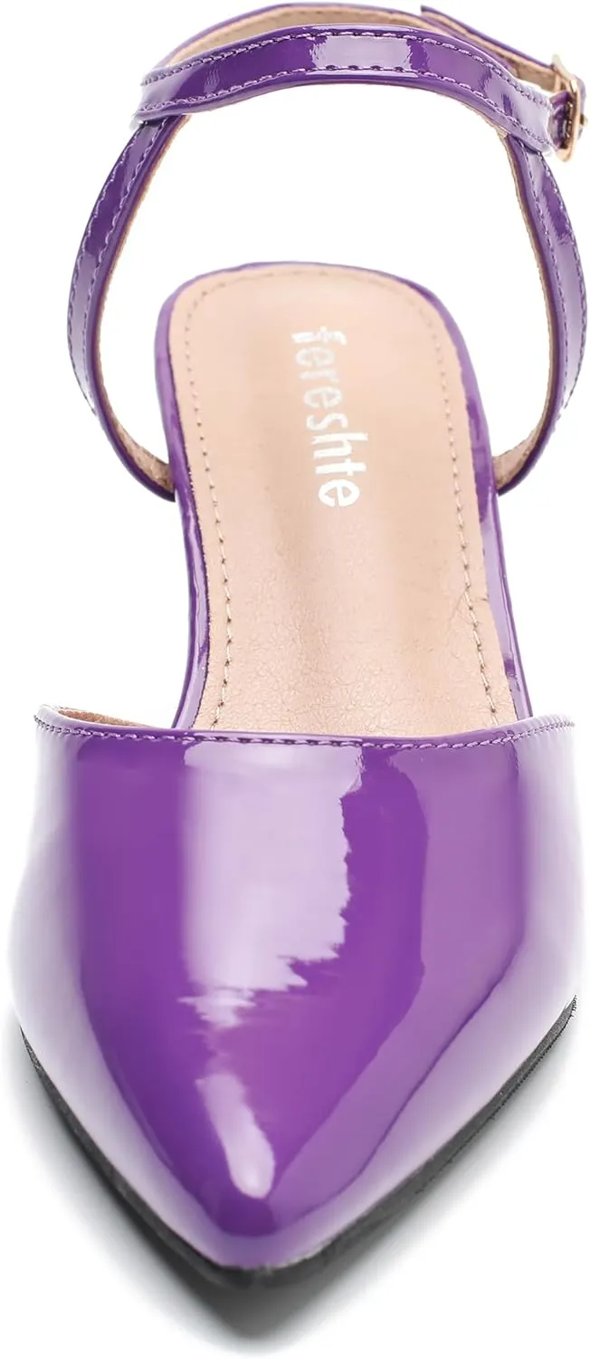 fereshte Women's Low Kitten Heels Ankle Strap Pumps Slingback Closed Toe Summer Dress Shoes