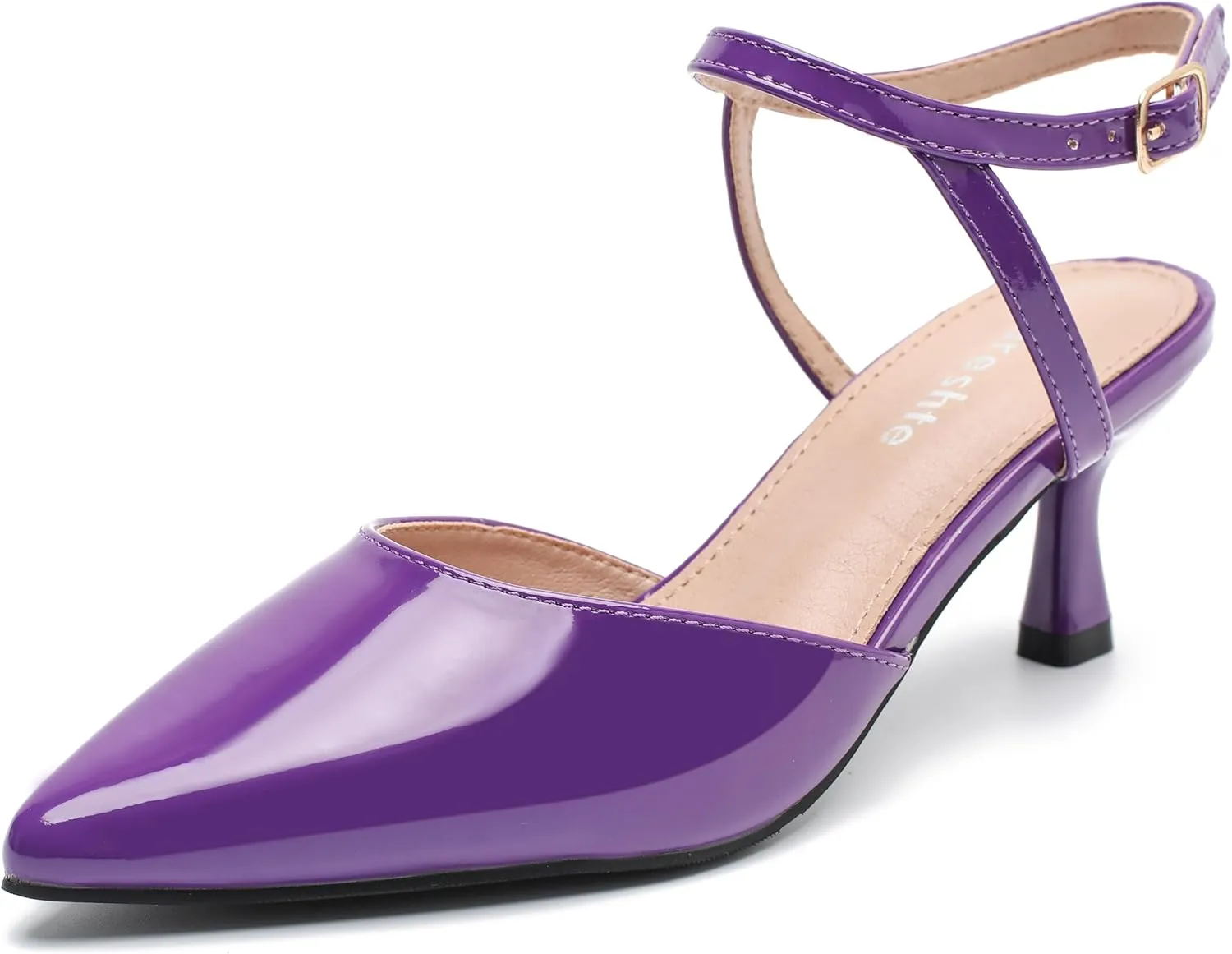 fereshte Women's Low Kitten Heels Ankle Strap Pumps Slingback Closed Toe Summer Dress Shoes