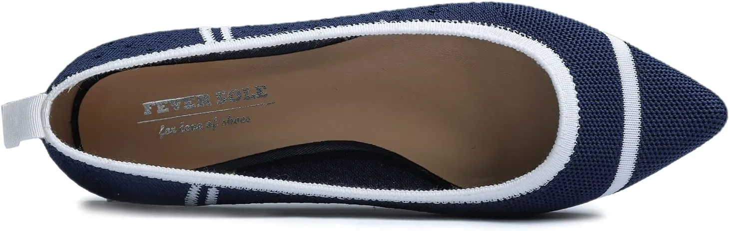 FEVERSOLE Women's Woven Pointy Fashion Cutouts Breathable Knit Flat Shoes