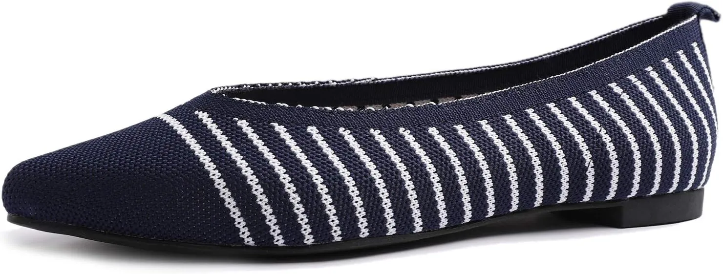 FEVERSOLE Women's Woven Pointy Fashion Cutouts Breathable Knit Flat Shoes