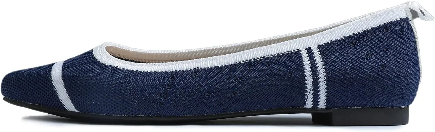 FEVERSOLE Women's Woven Pointy Fashion Cutouts Breathable Knit Flat Shoes
