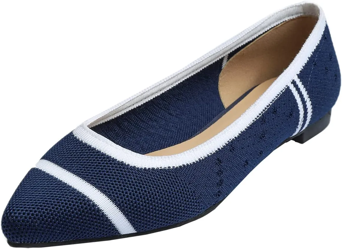 FEVERSOLE Women's Woven Pointy Fashion Cutouts Breathable Knit Flat Shoes