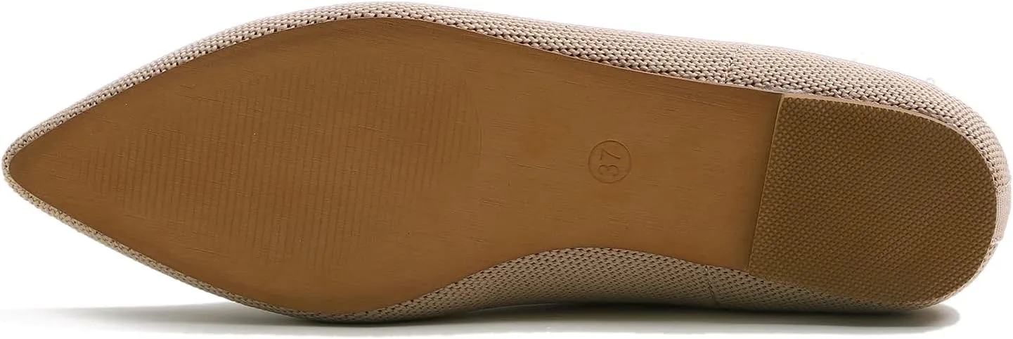 FEVERSOLE Women's Woven Pointy Fashion Cutouts Breathable Knit Flat Shoes