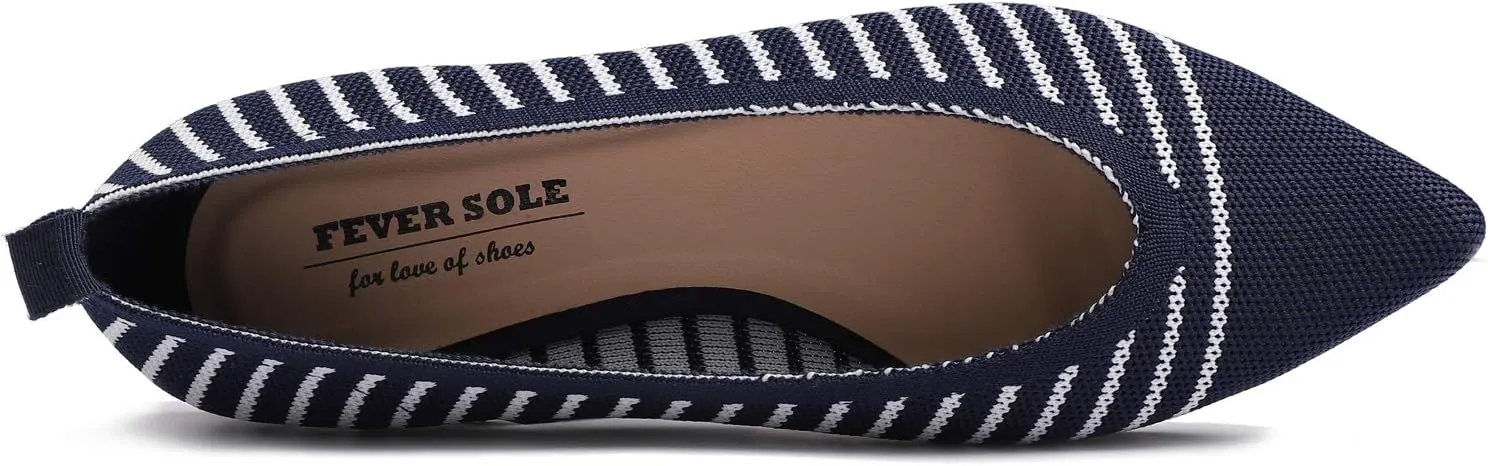 FEVERSOLE Women's Woven Pointy Fashion Cutouts Breathable Knit Flat Shoes