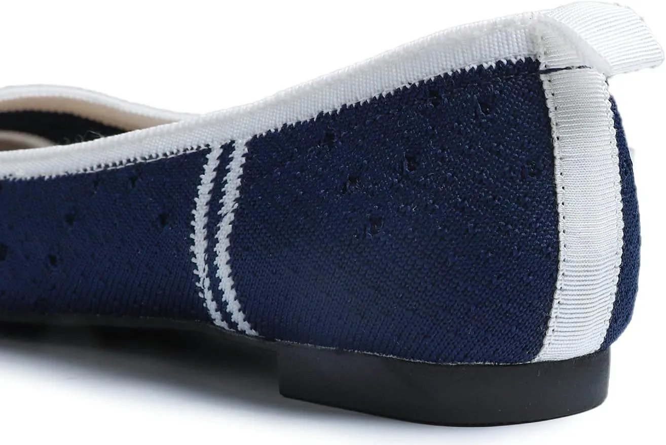 FEVERSOLE Women's Woven Pointy Fashion Cutouts Breathable Knit Flat Shoes