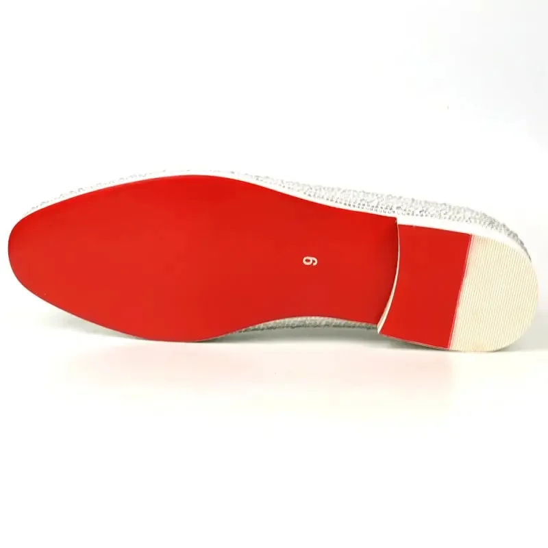 Fiesso FI-7525 White Suede White Rhinestones Slip on Loafers