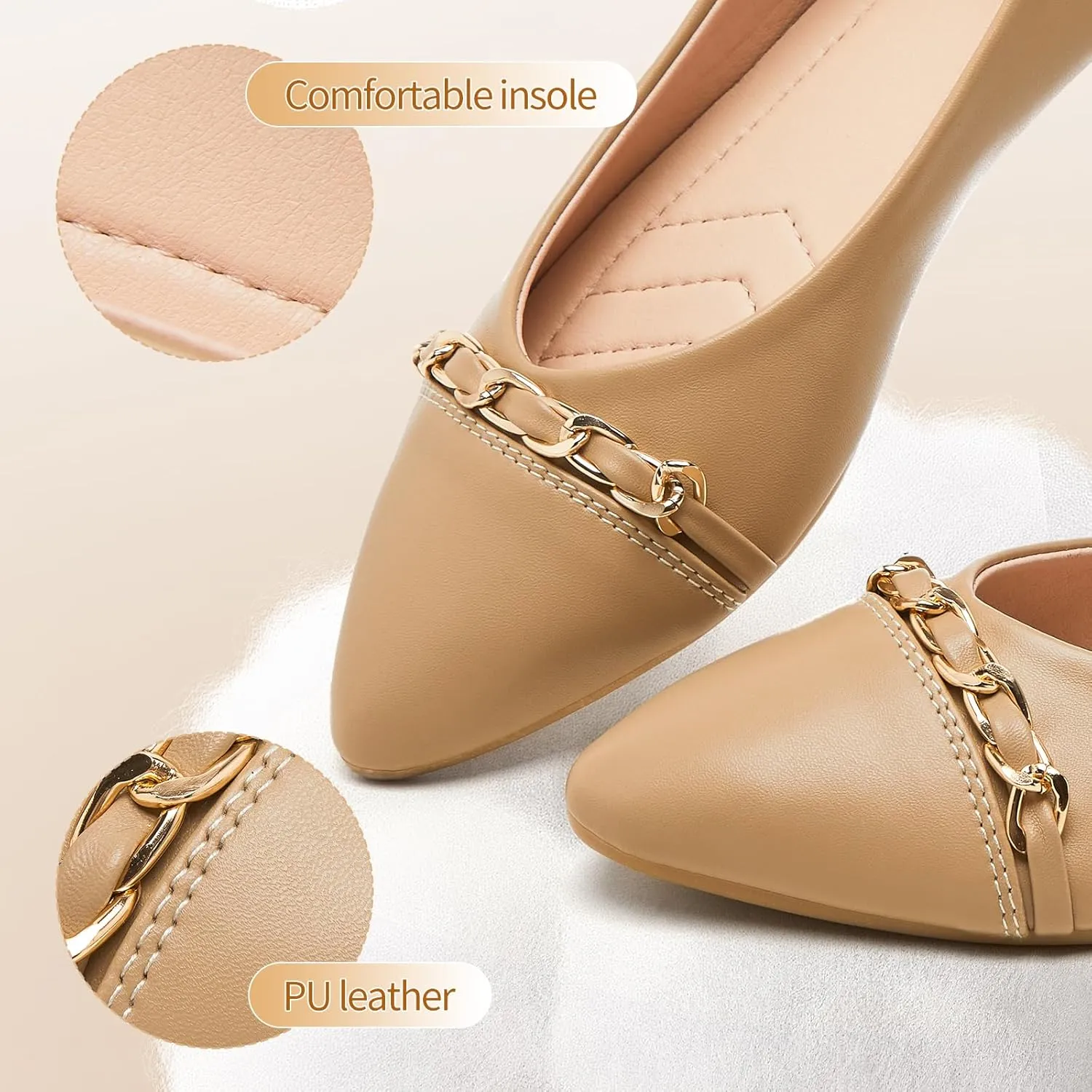 FINIWOR Ballet Flat Shoes for Womens,PU Leather Womens Loafers,Women Pointed Toe Dress Flat Shoes Casual, Comfortable Slip on Flats Shoes Women