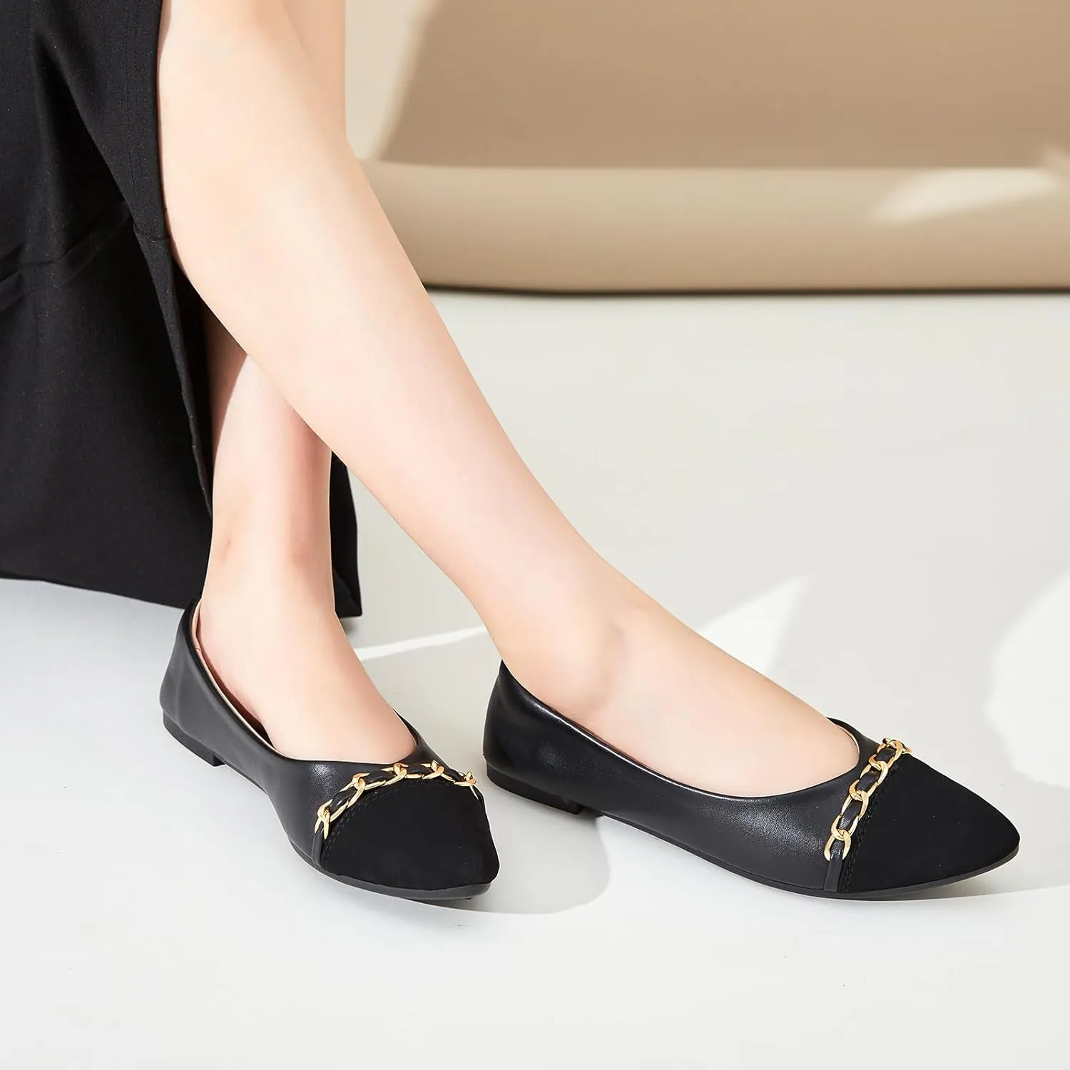 FINIWOR Ballet Flat Shoes for Womens,PU Leather Womens Loafers,Women Pointed Toe Dress Flat Shoes Casual, Comfortable Slip on Flats Shoes Women