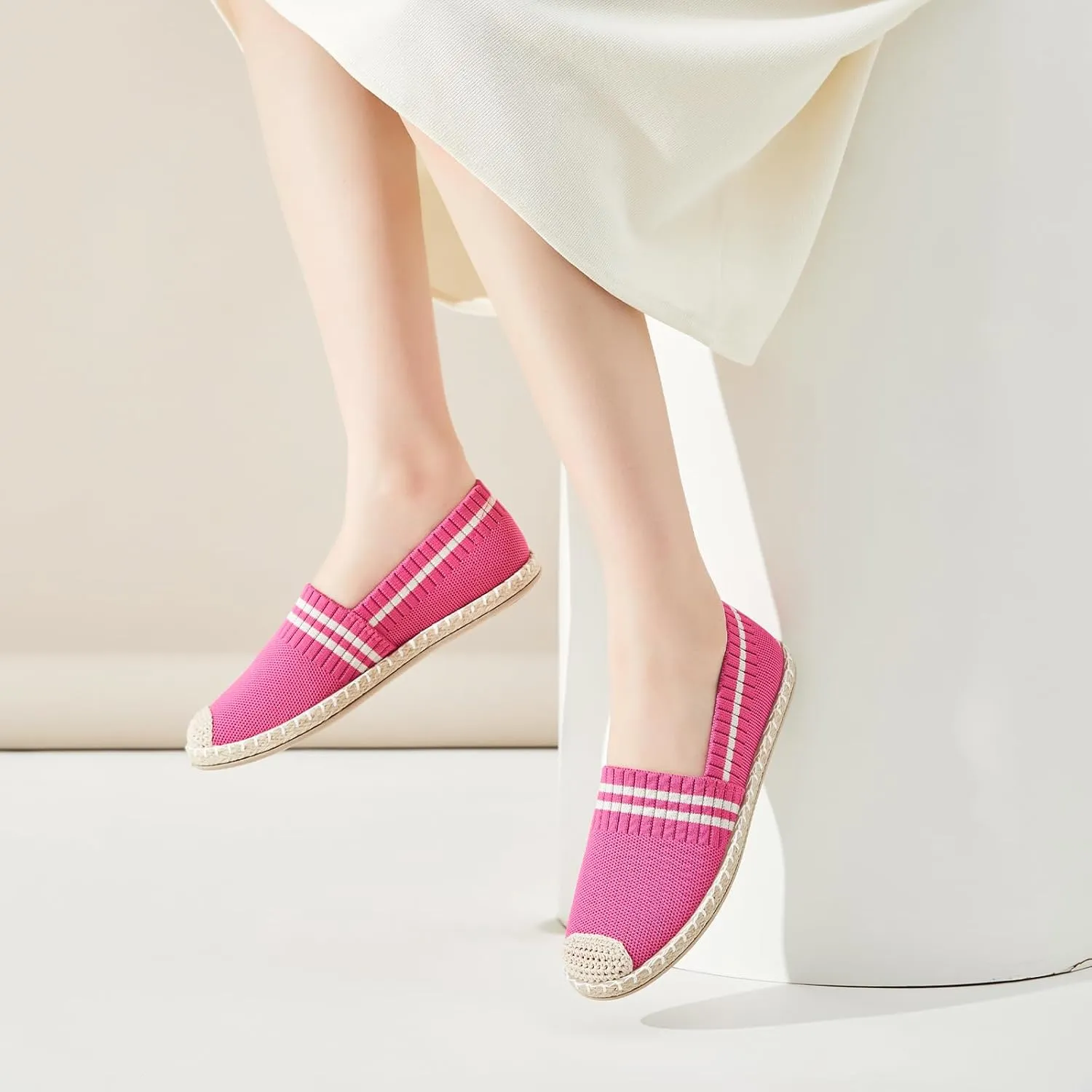 FINIWOR Espadrilles for Women Black Flat Shoes Women White Ballet Loafers Breathable Soft Casual Walking Slip On Shoes Women