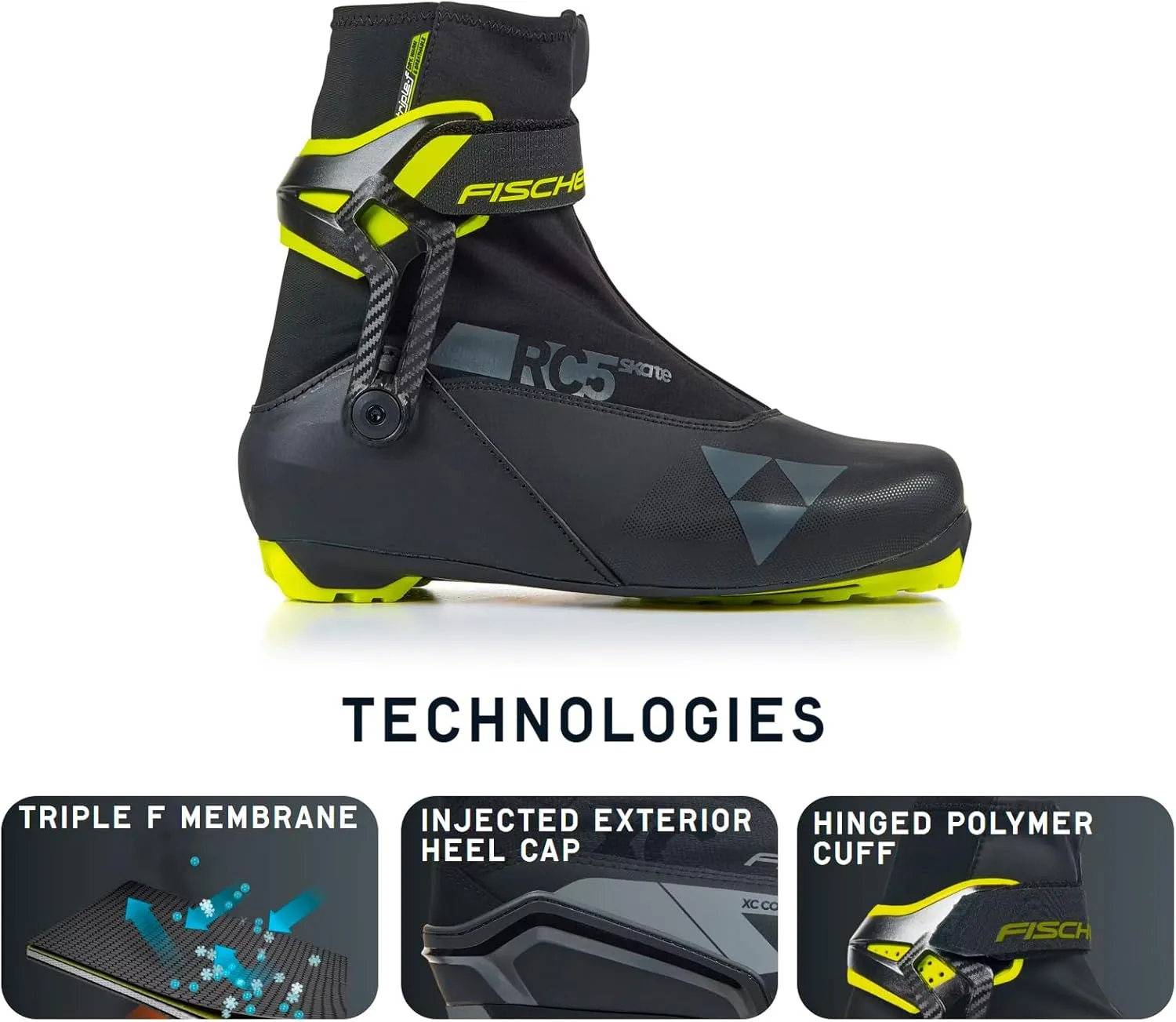 Fischer Unisex RC5 Insulated Breathable Lightweight Water-Repelling Easy-Entry Sports Nordic Cross-Country Skating Racing Skate Boots with Molded Cuff, Soft Lining & Stiff Race Sole