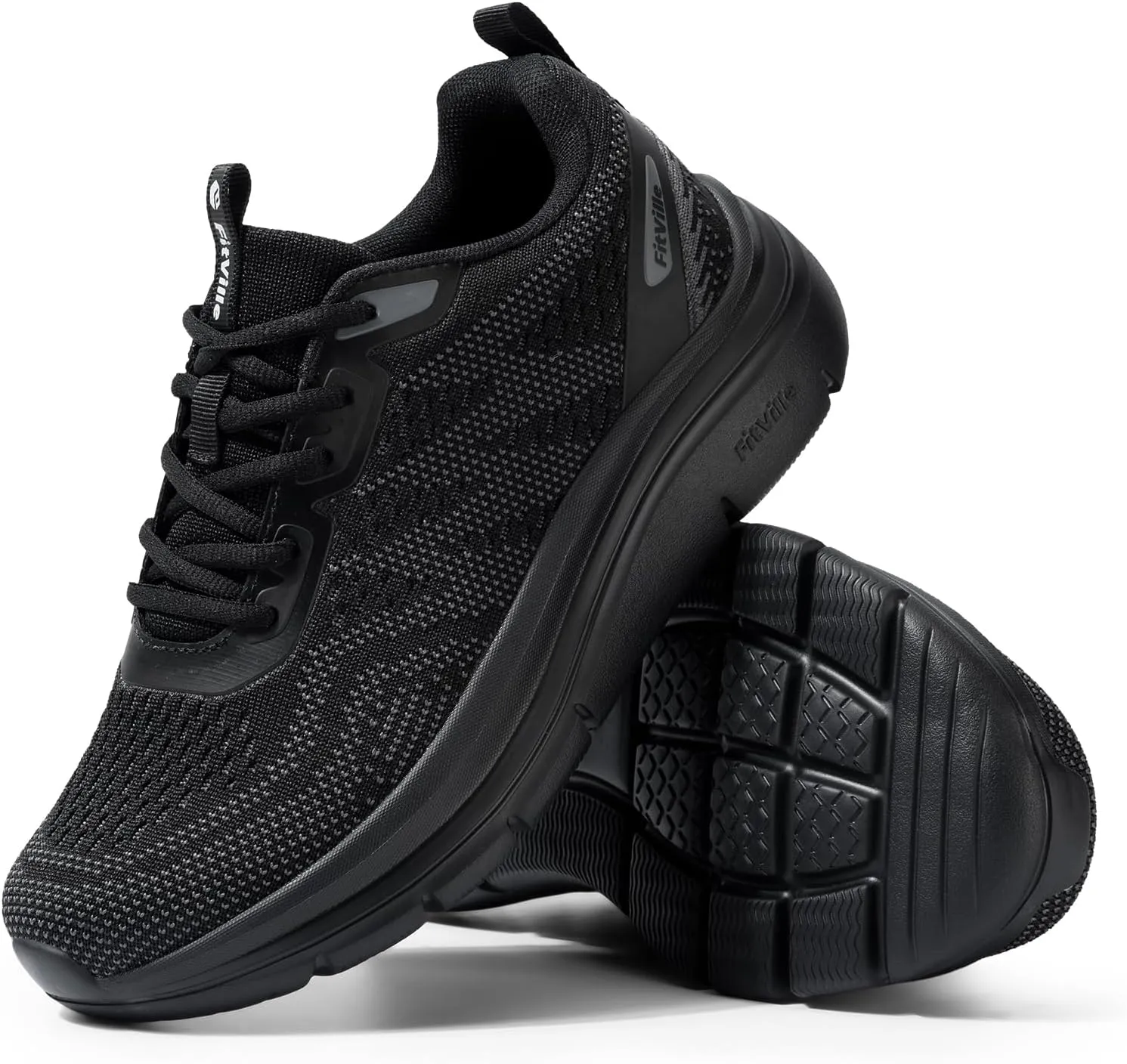 FitVille Women's Wide Walking Shoes Lightweight Sneakers for Women Wide Width for Flat Foot Plantar Fasciitis Heel Pain Relief - Cloud Walker V8