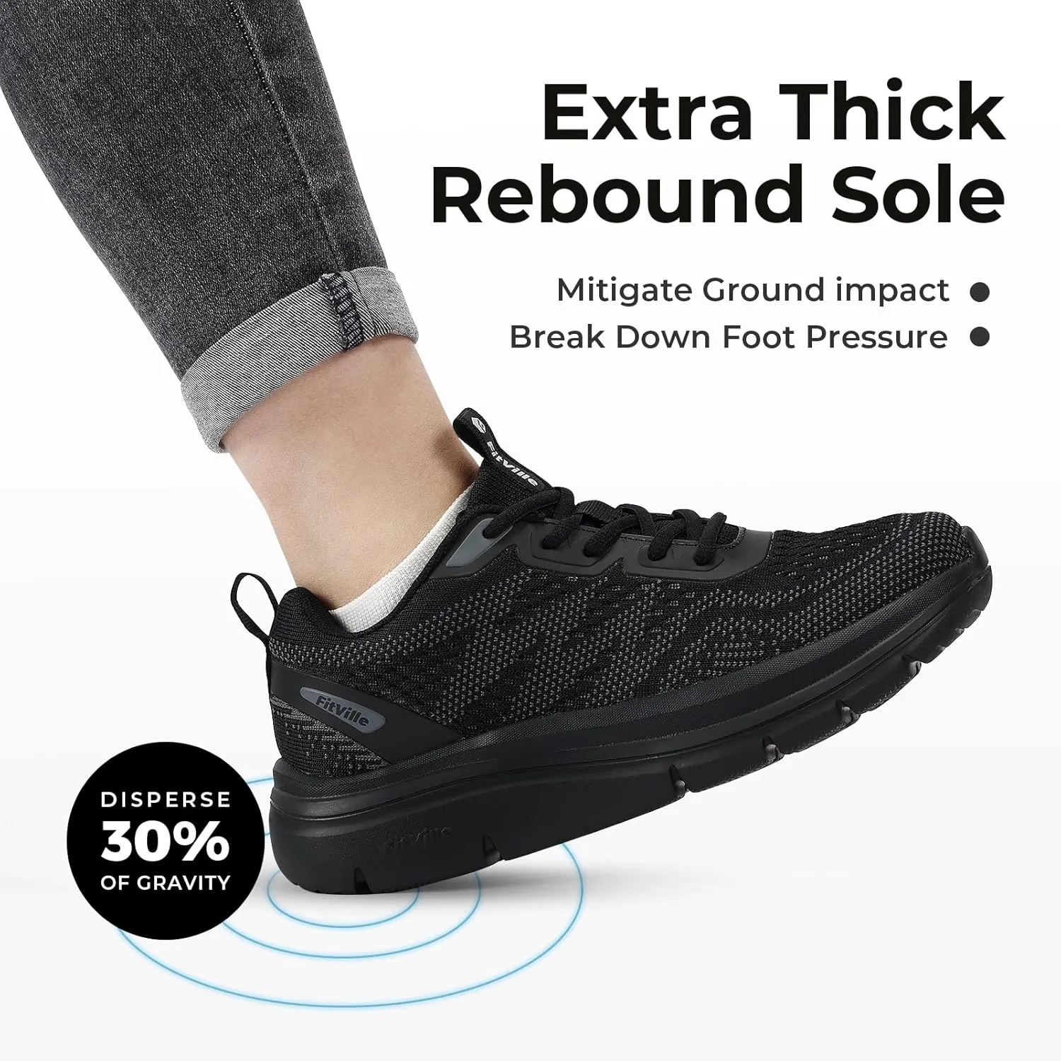 FitVille Women's Wide Walking Shoes Lightweight Sneakers for Women Wide Width for Flat Foot Plantar Fasciitis Heel Pain Relief - Cloud Walker V8