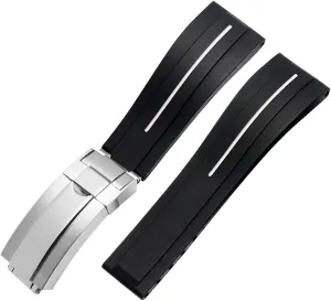 Flat End 20mm 21mm Rubber Silicone Watch Bands For any brand Watch stainless steel Folding buckle Strap Brand Watchband Sports