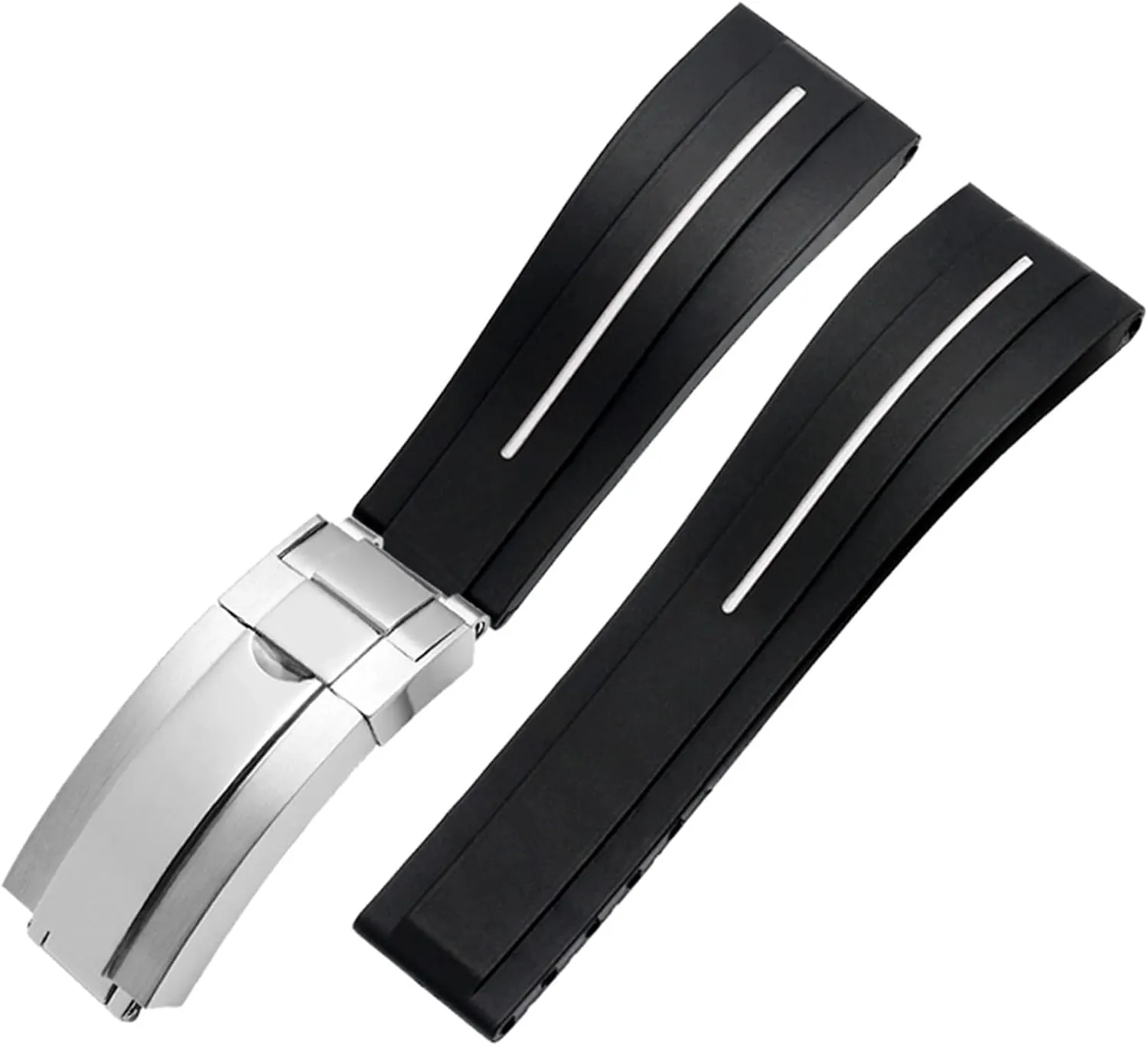 Flat End 20mm 21mm Rubber Silicone Watch Bands For any brand Watch stainless steel Folding buckle Strap Brand Watchband Sports