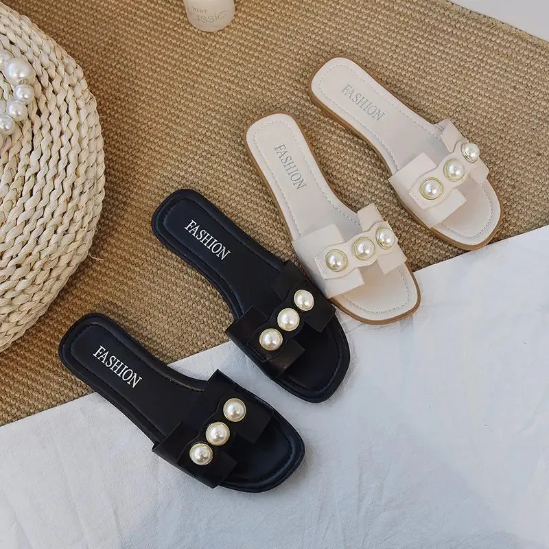 Flat Sleek Beach Sandals Pearl Rich variety